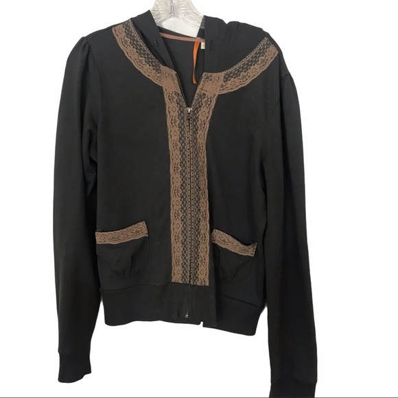 Anthropologie Tops - Anthropologie Sz Lg Grey Hoodie With Lace